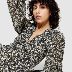 Topshop IDOL v-neck midi dress in green floral size US12 NWOT